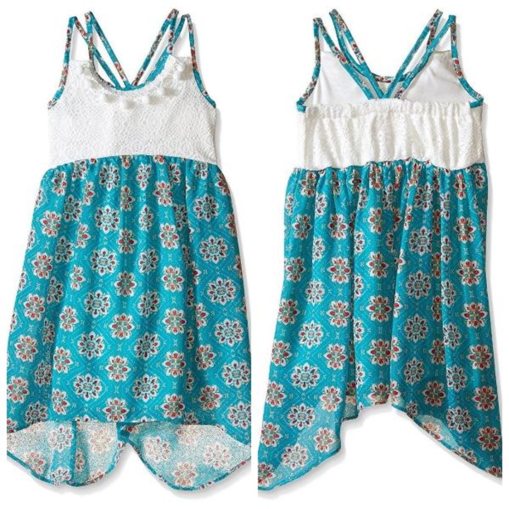 Bonnie Jean Aqua Crochet Lace Chiffon Dress 10 NWT